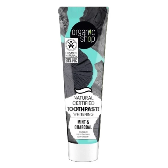 Organic Shop minősített fehérítő fogkrém mentával és szénnel, 100 g